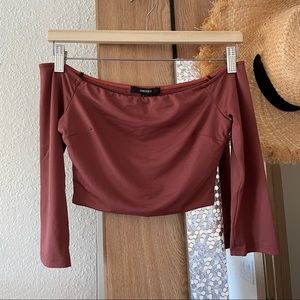 Forever 21 off-the-shoulder cropped top in brick red